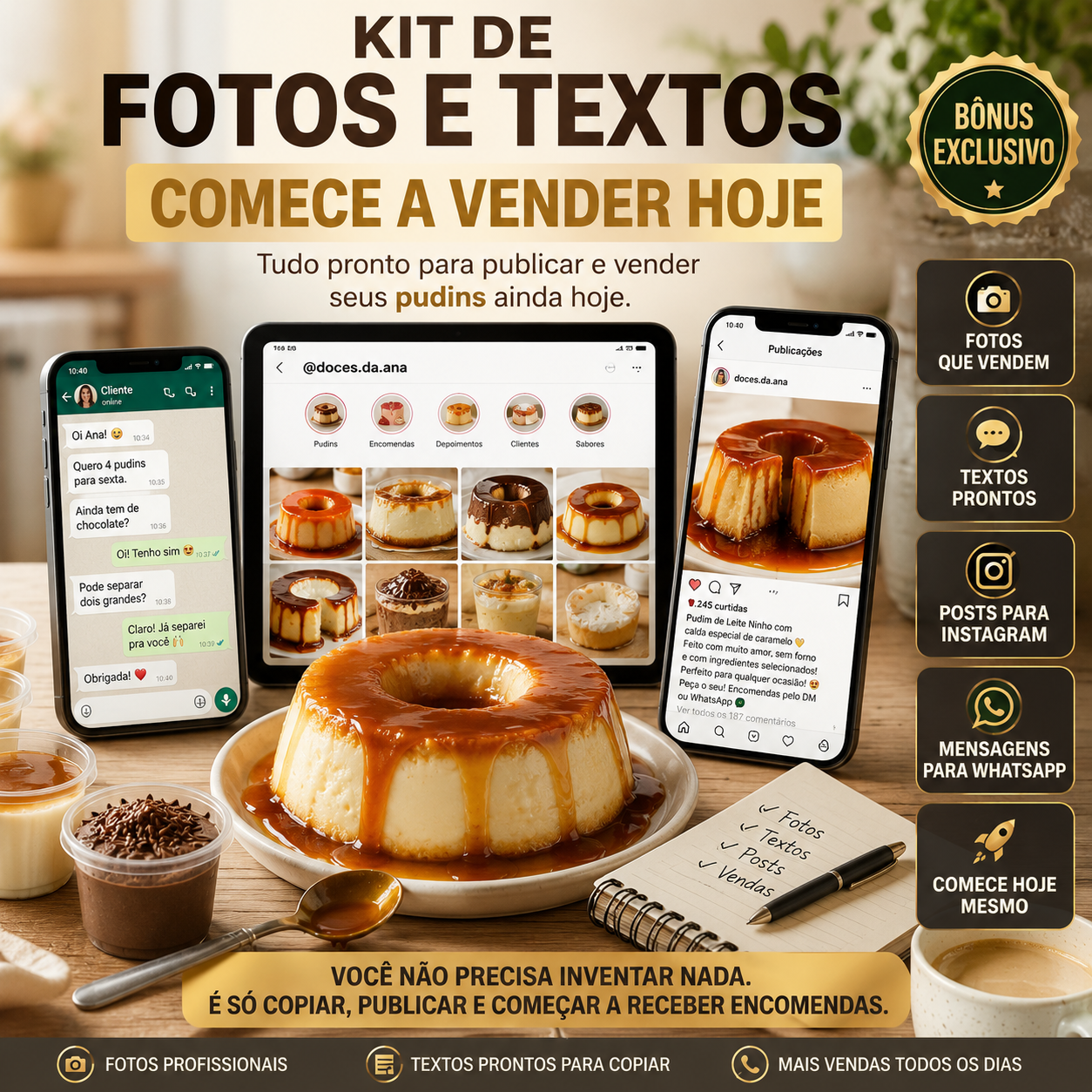 Kit de Fotos e Textos para Vender seus Pudines